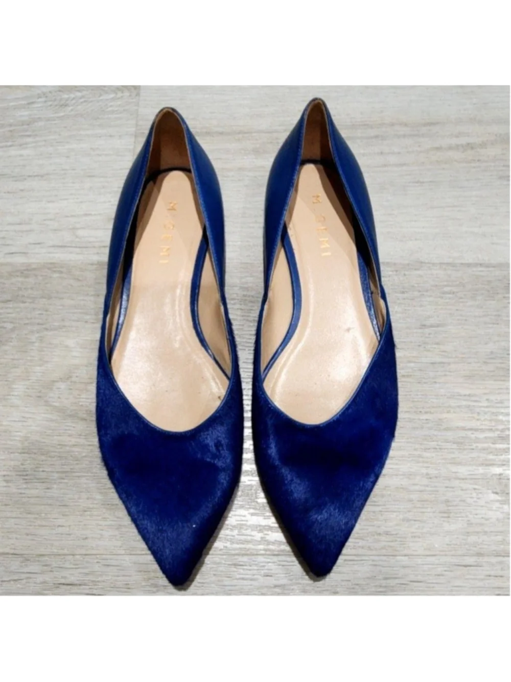 M. Gemi Shoes Womens 7 Blue Leather Pointed Toe Ballet Flats Slip On Italy